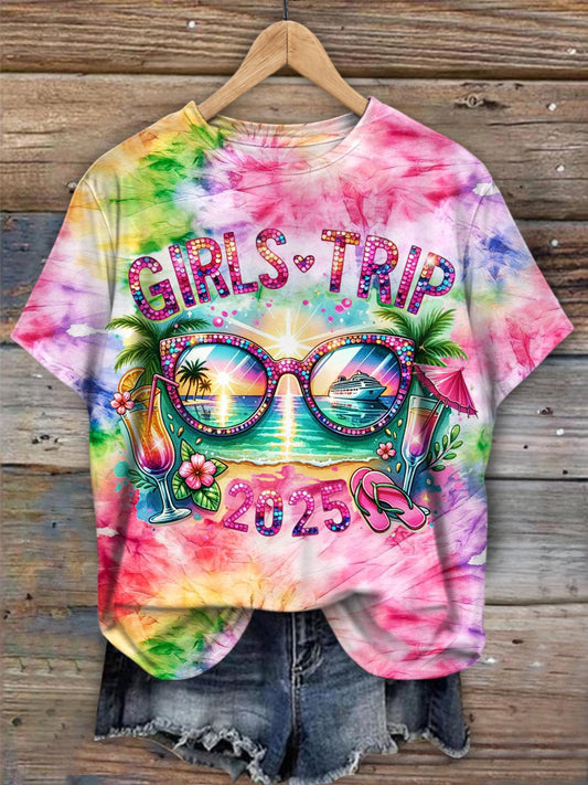 Girl Friends Vacation 2025 Tropical Cruise Printed T-shirt