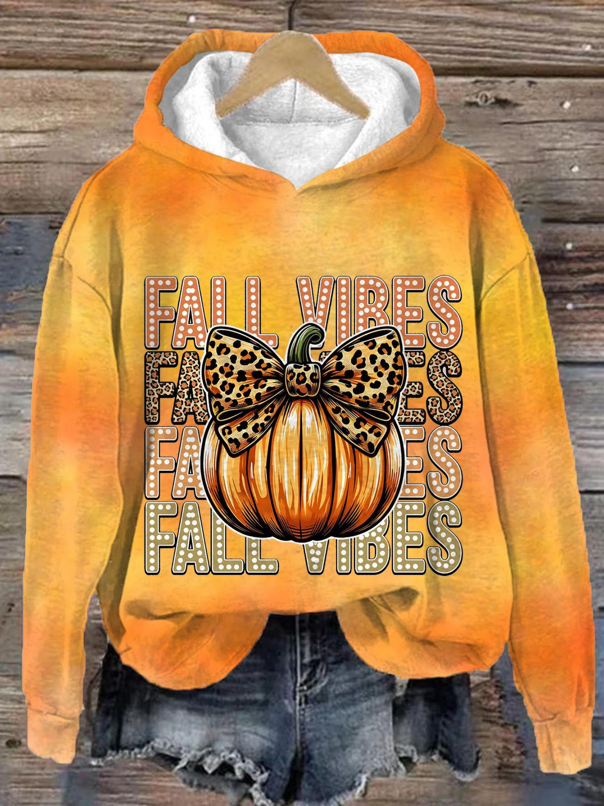 Halloween Leopard And Pumpkin Long Sleeve Printed Hoodie