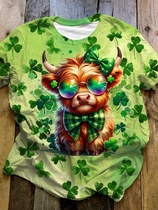 St Patrick's Day Highland Cow Crew Neck T-shirt