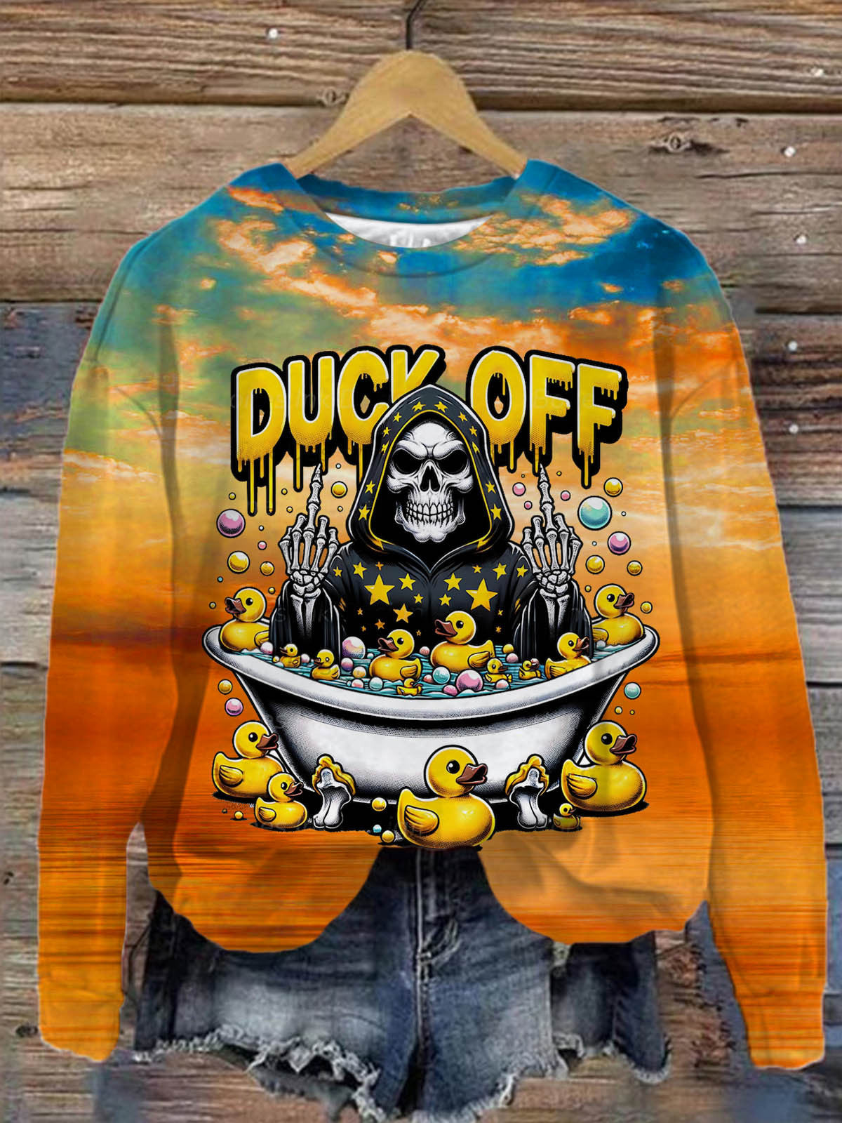 Duck Off Women's Skull Duck Fucky Print Long Sleeve Top