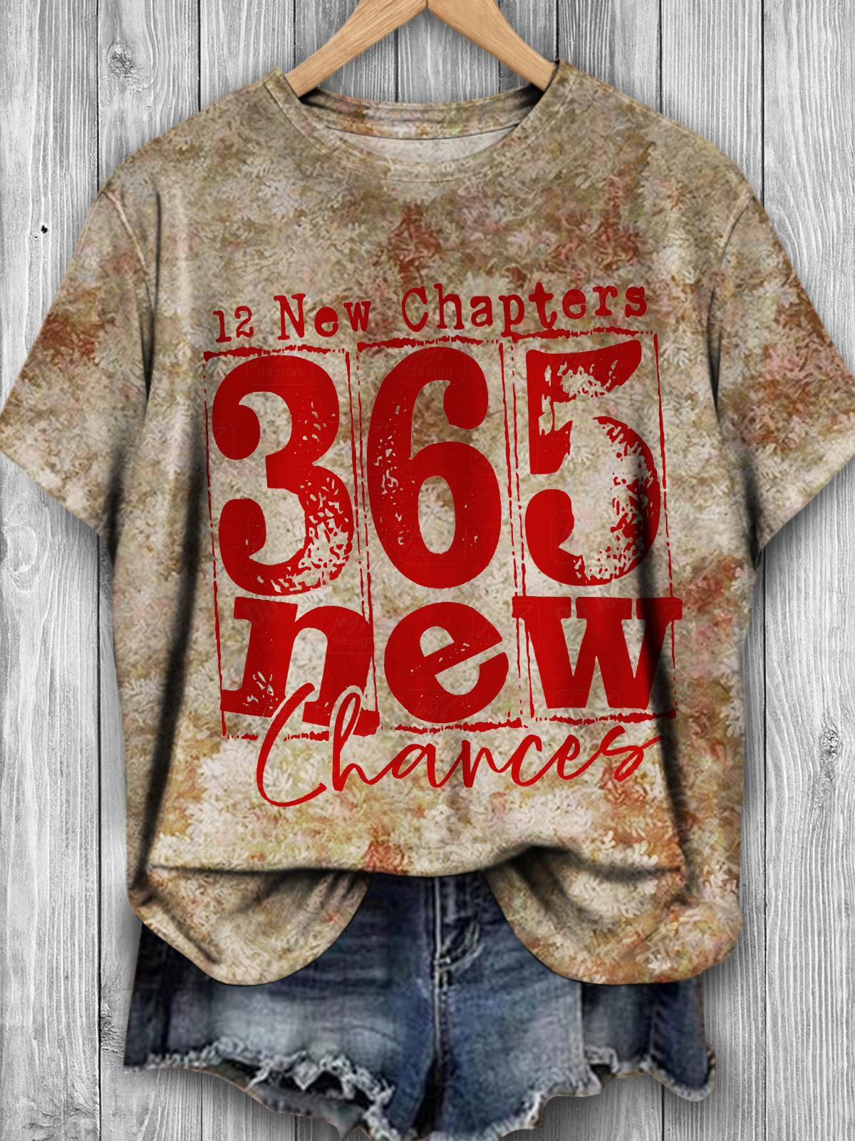 12 New Chapters 365 New Charces Retro Print Casual T-shirt