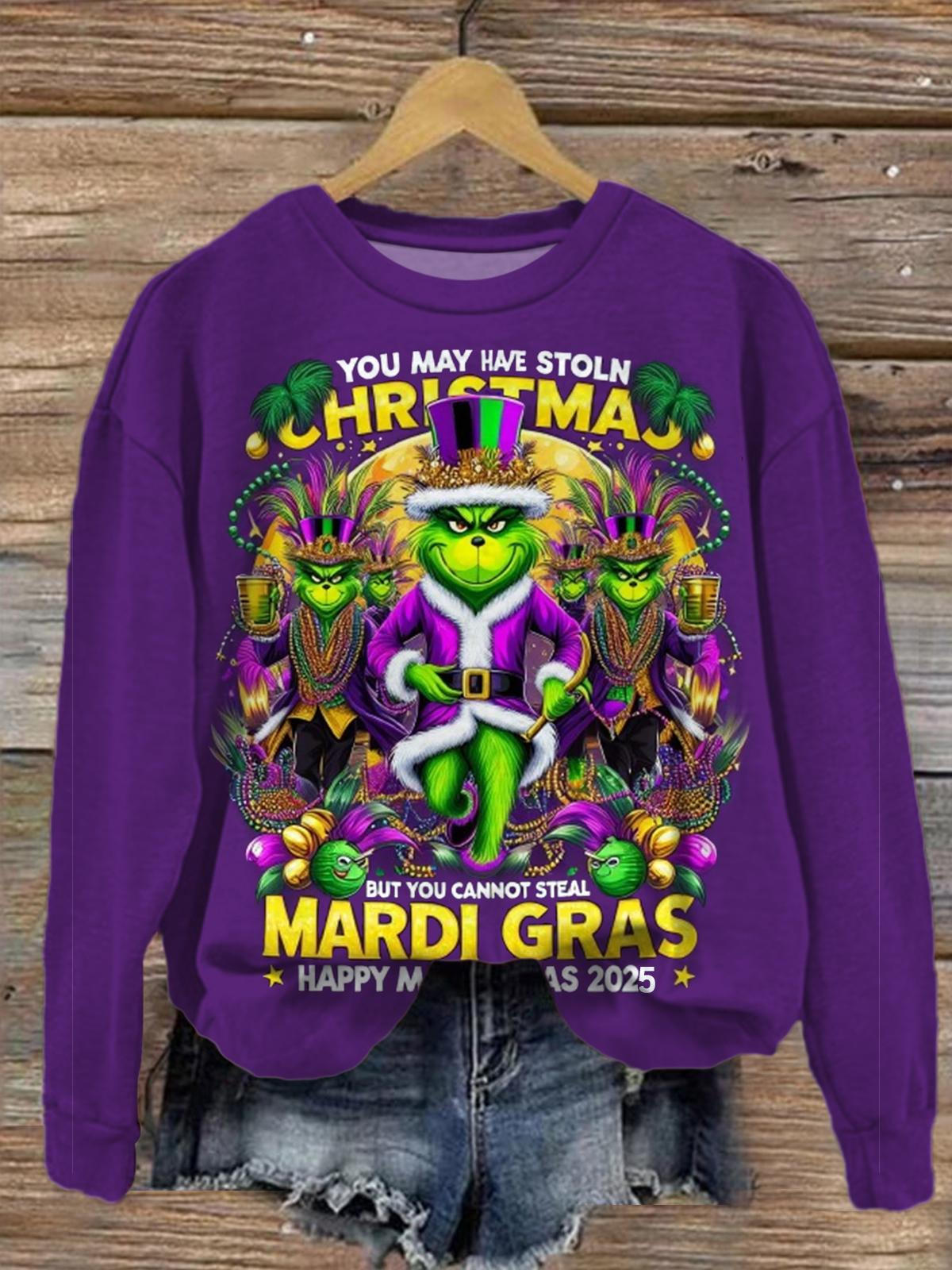 Happy Mardi Gras 2025 Printed Long Sleeve Casual Top