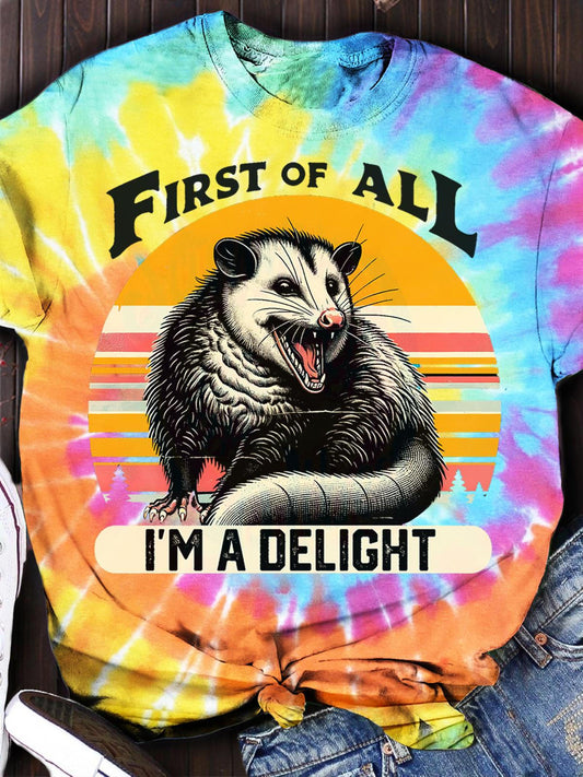 First Of All I'm A Delight Print Crew Neck T-shirt