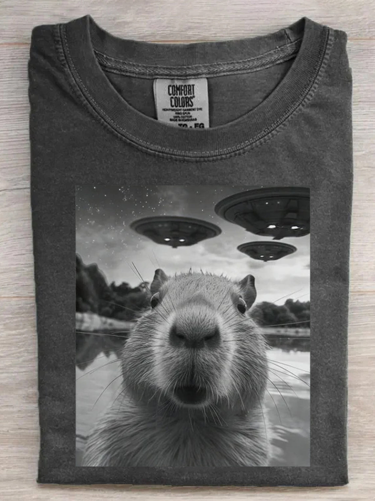 Funny Capybara UFO Retro T-shirt