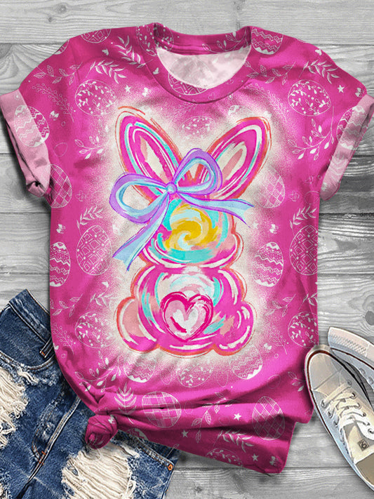 Pink Glitter Bunny Easter Crew Neck T-shirt