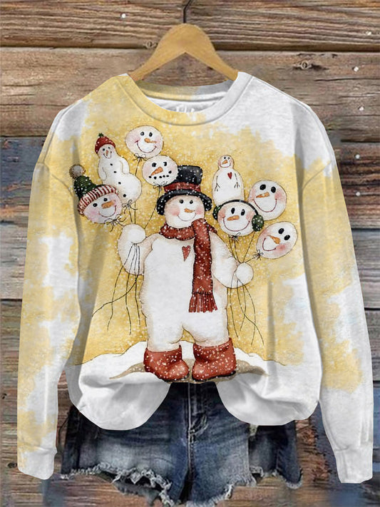 Snowman Print Round Neck Long Sleeve Top