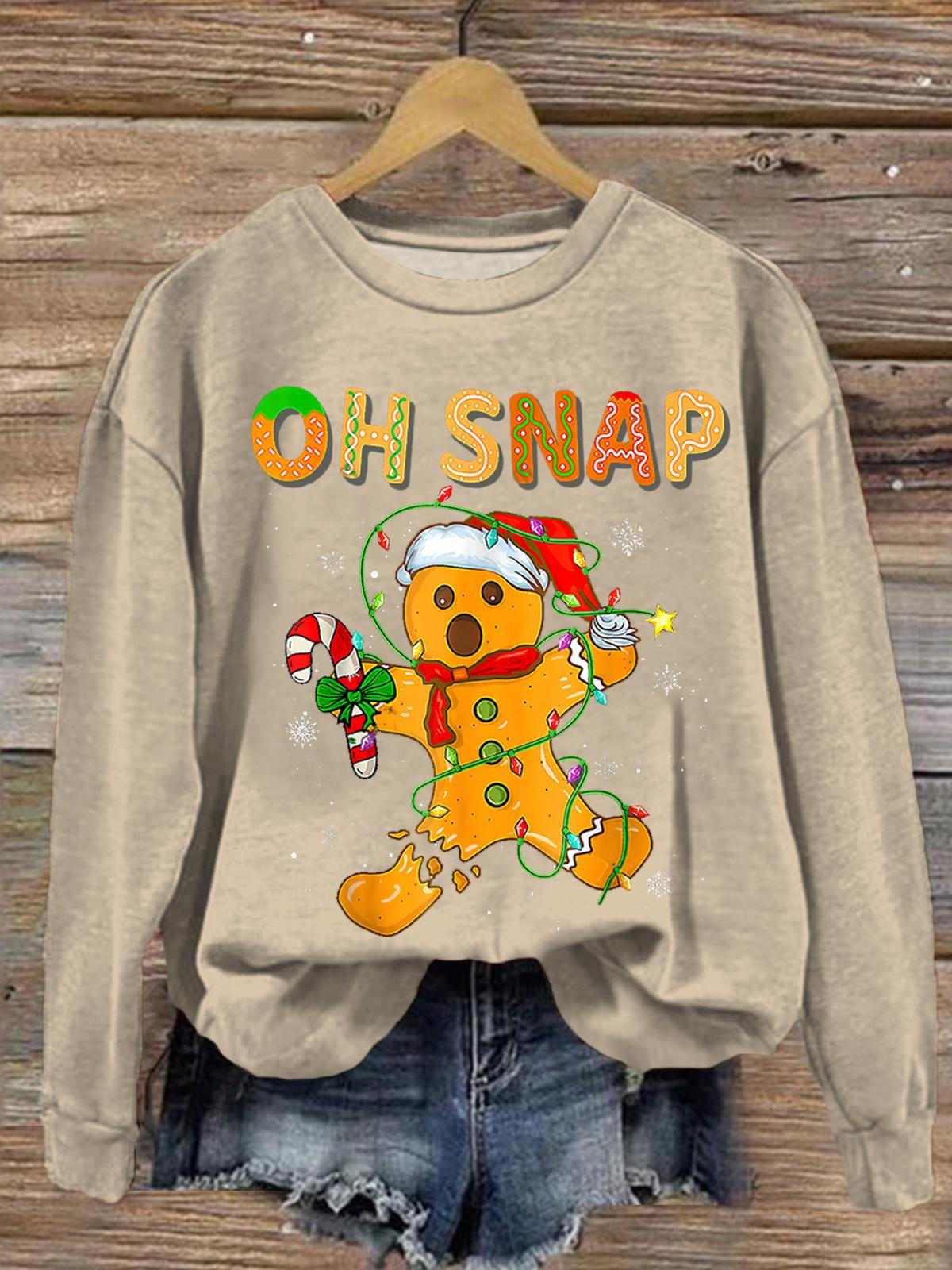 Women's Oh Snap Christmas Print Round Neck Long Sleeve Top