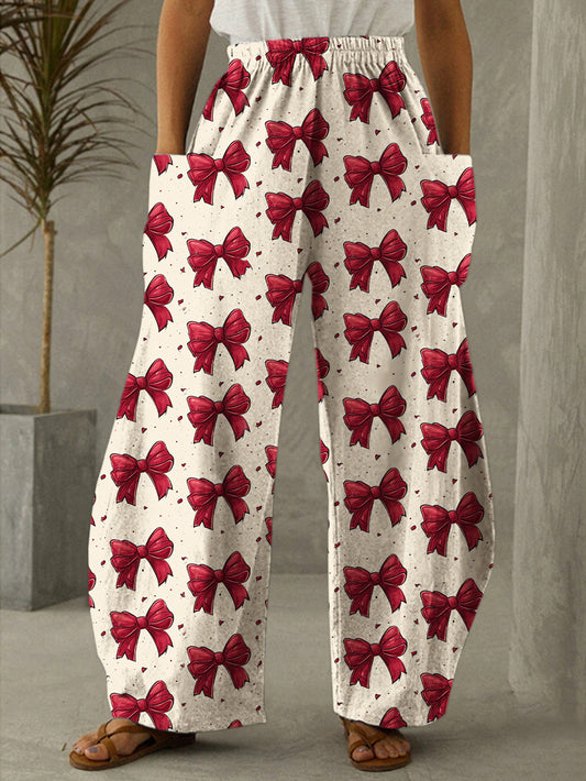 Women's Valentine's Day Bow Print Casual Pants