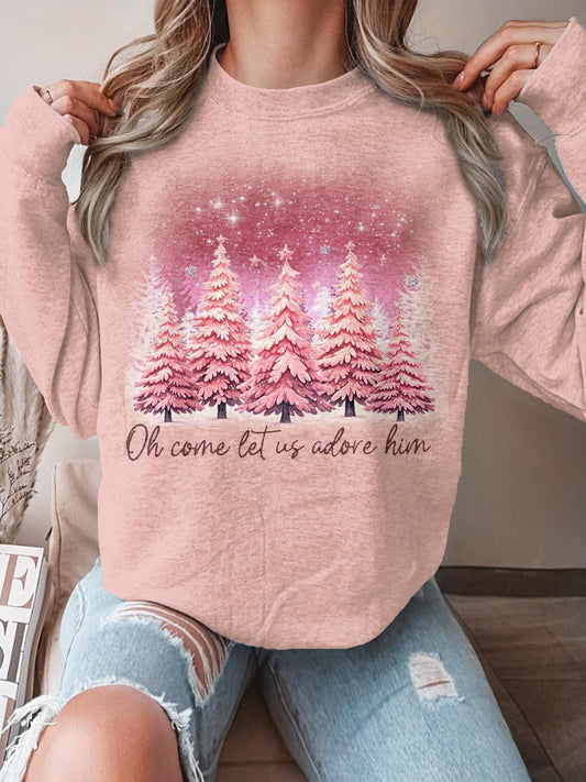 Christmas Oh Come Let Us Adore Him Crew Neck Casual Sweatshirt