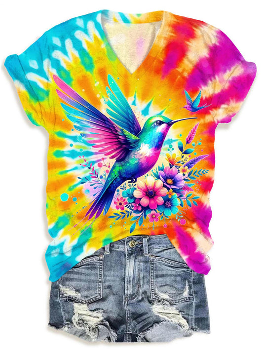 Bird Tie Dye V-neck T-Shirt