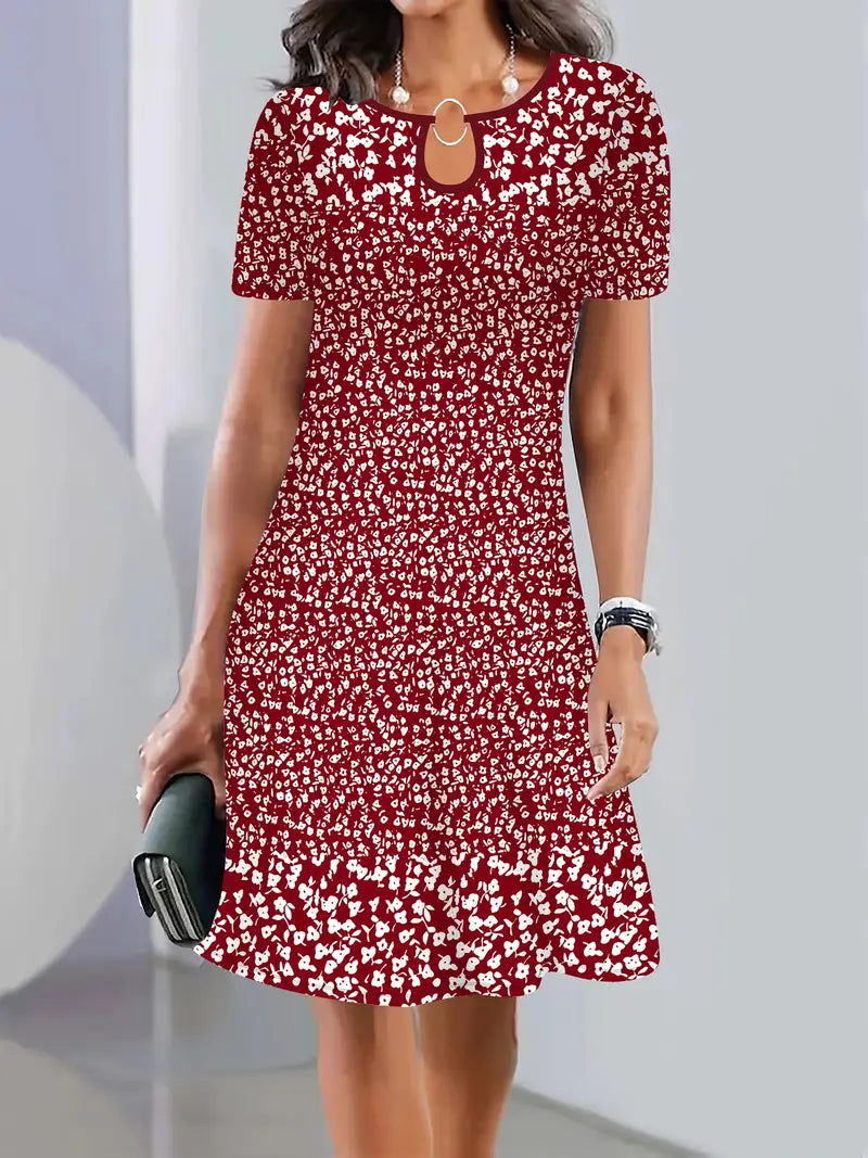 Women's Casual Floral Print Dress with Short Sleeves