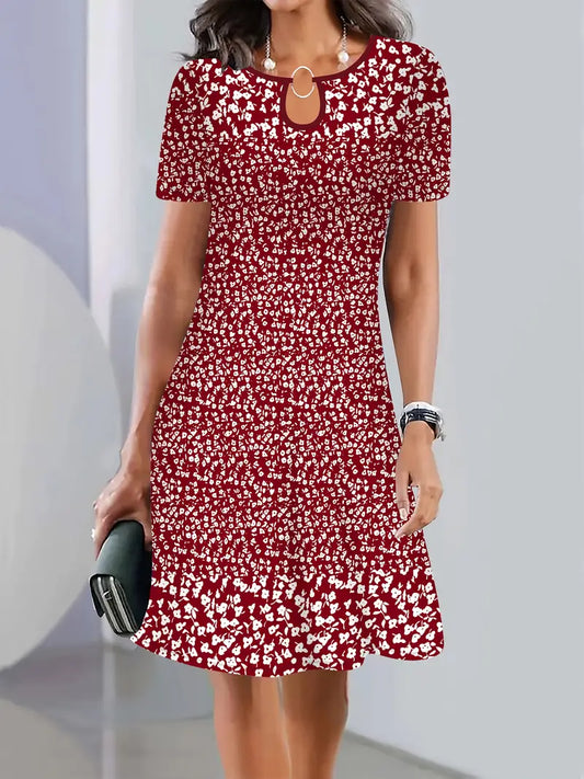 Women's Casual Floral Print Dress with Short Sleeves