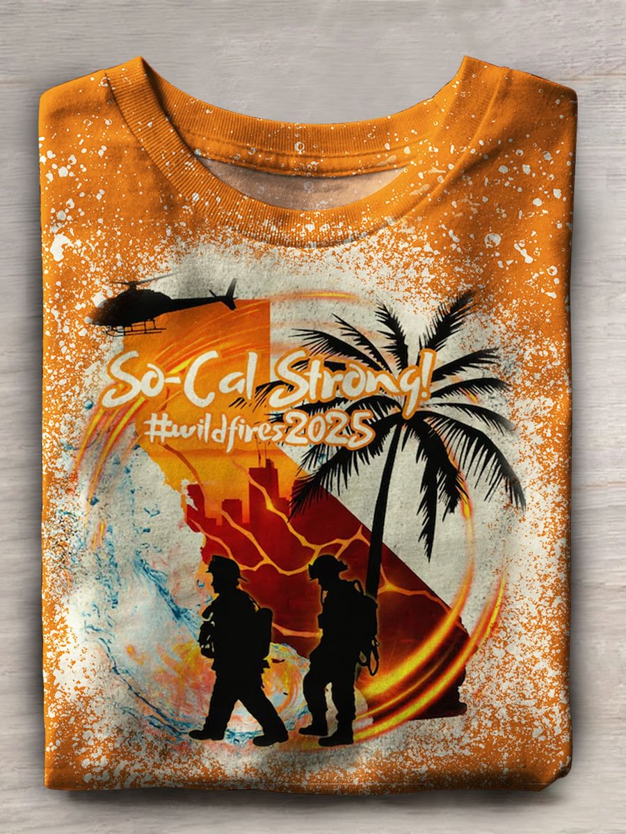 Pray for LA California Wildfires 2025 Print Casual Crew Neck T-shirt