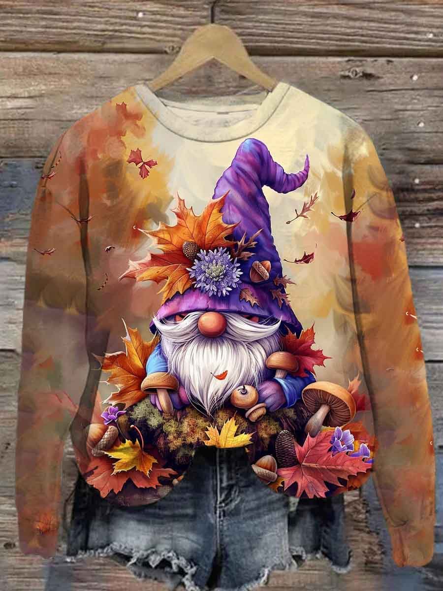 Harvest Gnome And Falling Leaves Long Sleeve Casual Top