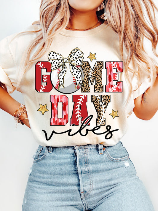 Women's Game Day Baseball Printed Crew Neck T-shirt