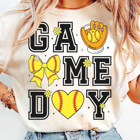 Women's Softball Game Day Print Crew Neck T-shirt