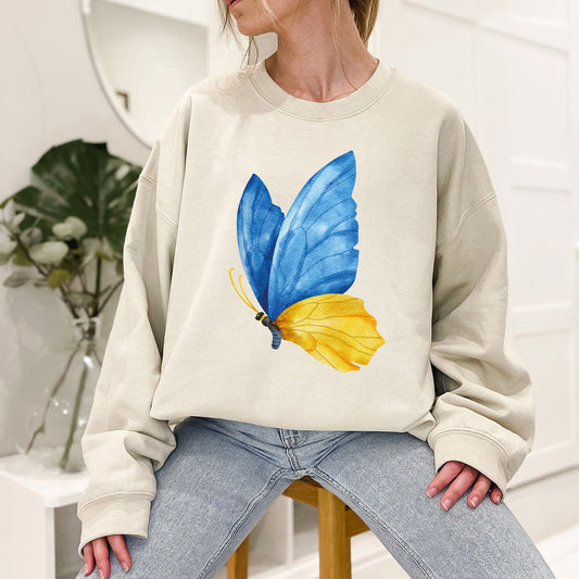 Blue Yellow Butterfly Crew Sweatshirt