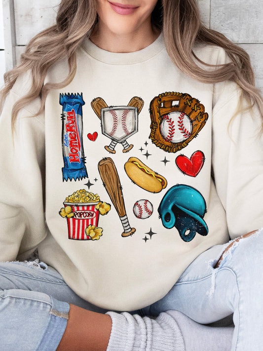 Retro Baseball Sublimation Design Print Long Sleeve Casual Top