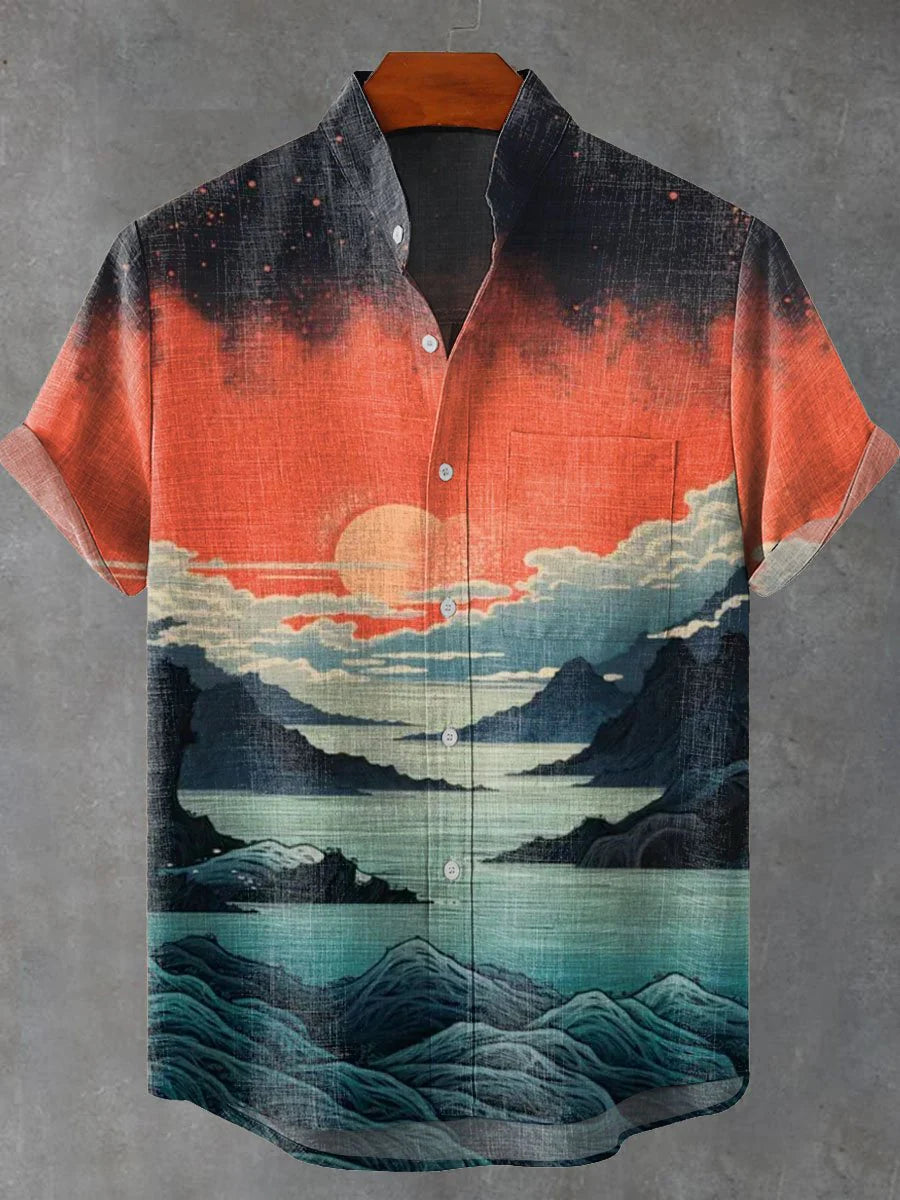 Vintage Japan Ukiyo-e Art Print Casual Shirt