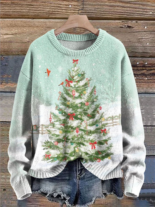 Christmas Tree Print Knit Pullover Sweater