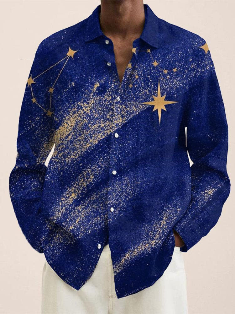 Men's Retro Starry Sea Mysterious Star Print Long Sleeve Shirt