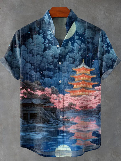 Vintage Japan Ukiyo-e Art Print Casual Shirt