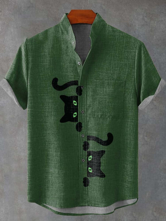 Black Cat Peekaboo Pattern Casual  Shirt