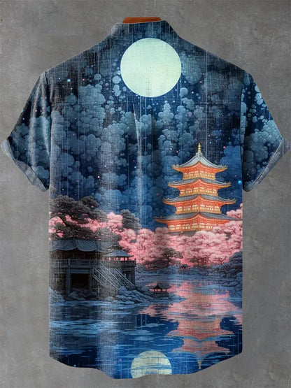 Vintage Japan Ukiyo-e Art Print Casual Shirt