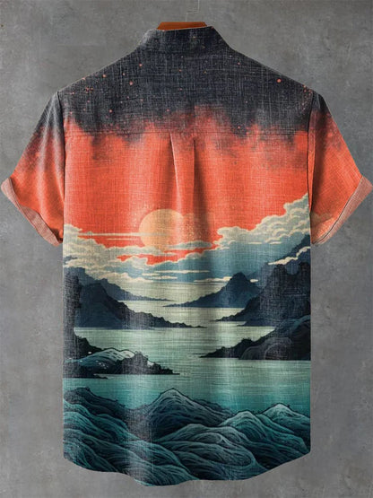 Vintage Japan Ukiyo-e Art Print Casual Shirt