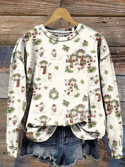 Women's Snowman Art Print Casual Long Sleeve Top