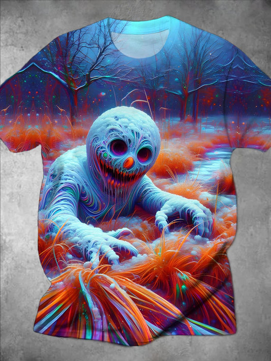 Snowman Round Neck Short Sleeve Men's T-shirt