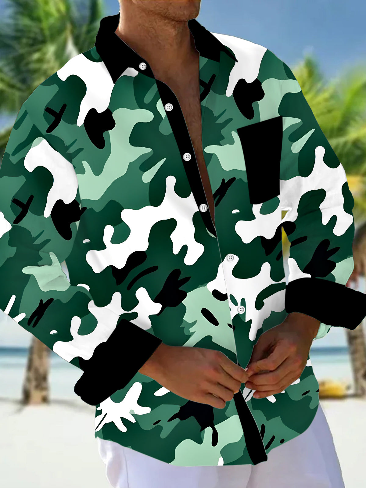 Camouflage Men's Pocket Long Sleeve Shirts