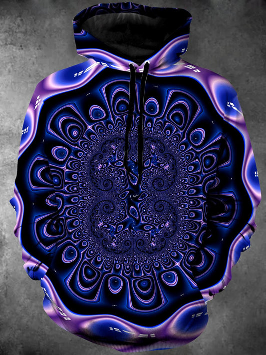 Abstract Long Sleeve Hooded Pocket Men's Top