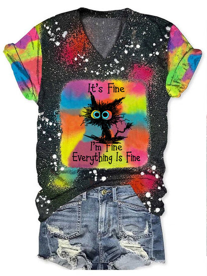 I Am Fine Everything Is Fine Cat Funny Word Tie Dye Shirt