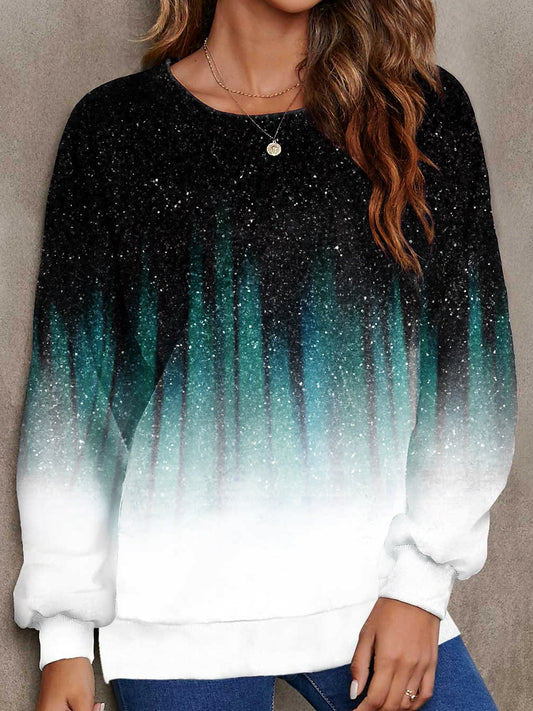 Women's Long Sleeve Aurora Gradient Print Sweatshirt