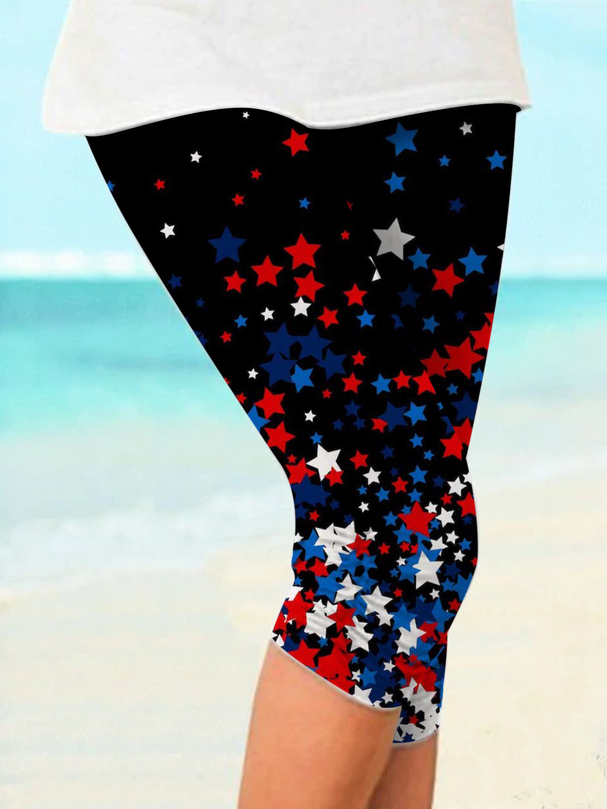 Star Gradient Print Cropped Leggings