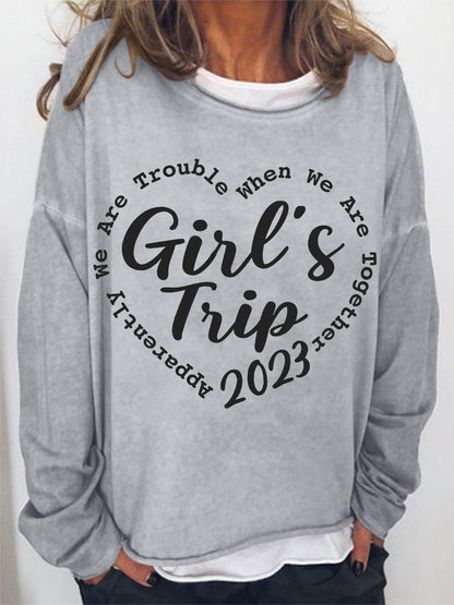 Girls Trip 2023 Print Crew Neck Casual Pullover