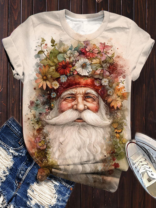 Women's Vintage Floral Santa Print Top