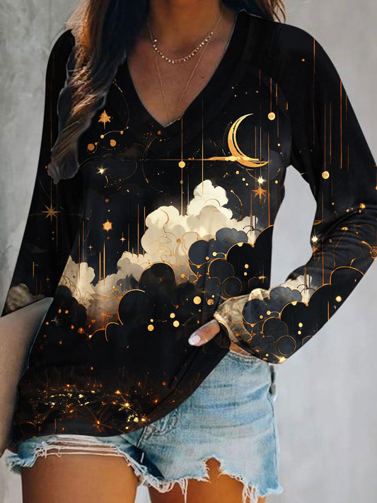 Women's Art Print Long Sleeve Top