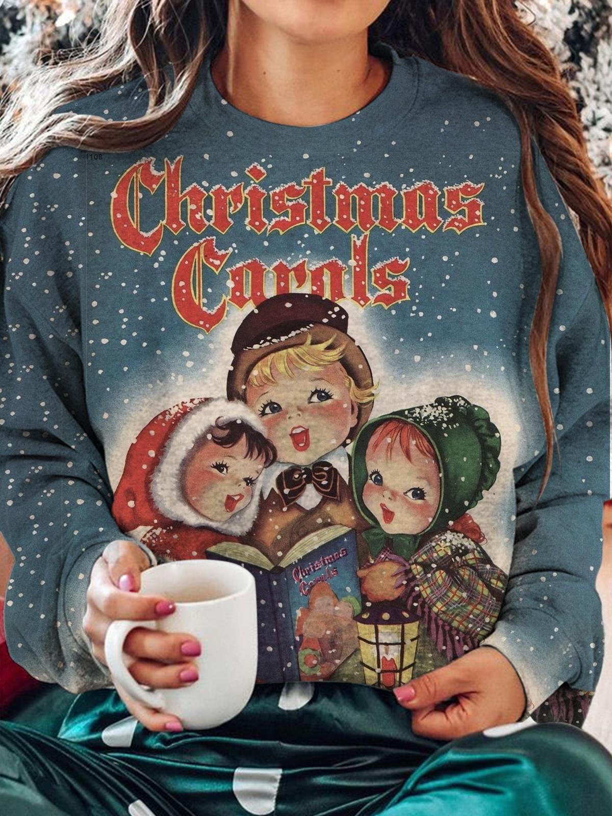 Christmas Carols Print Long Sleeve Top