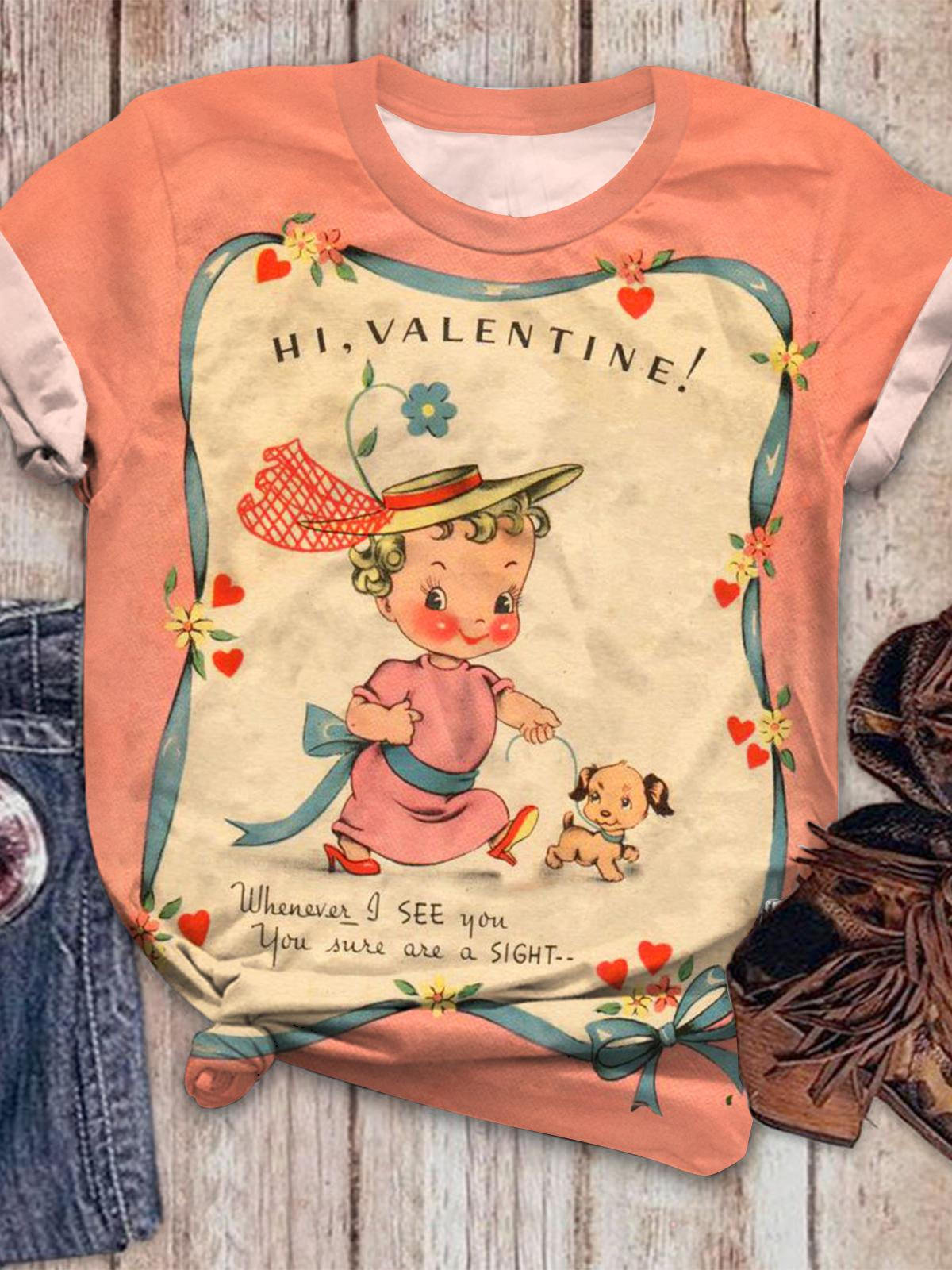 Hi Valentine Vintage Crew Neck T-shirt