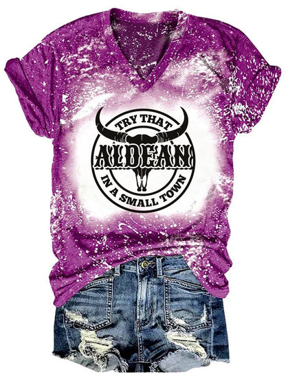 Women's Tie Dye Print Casual V Neck Top