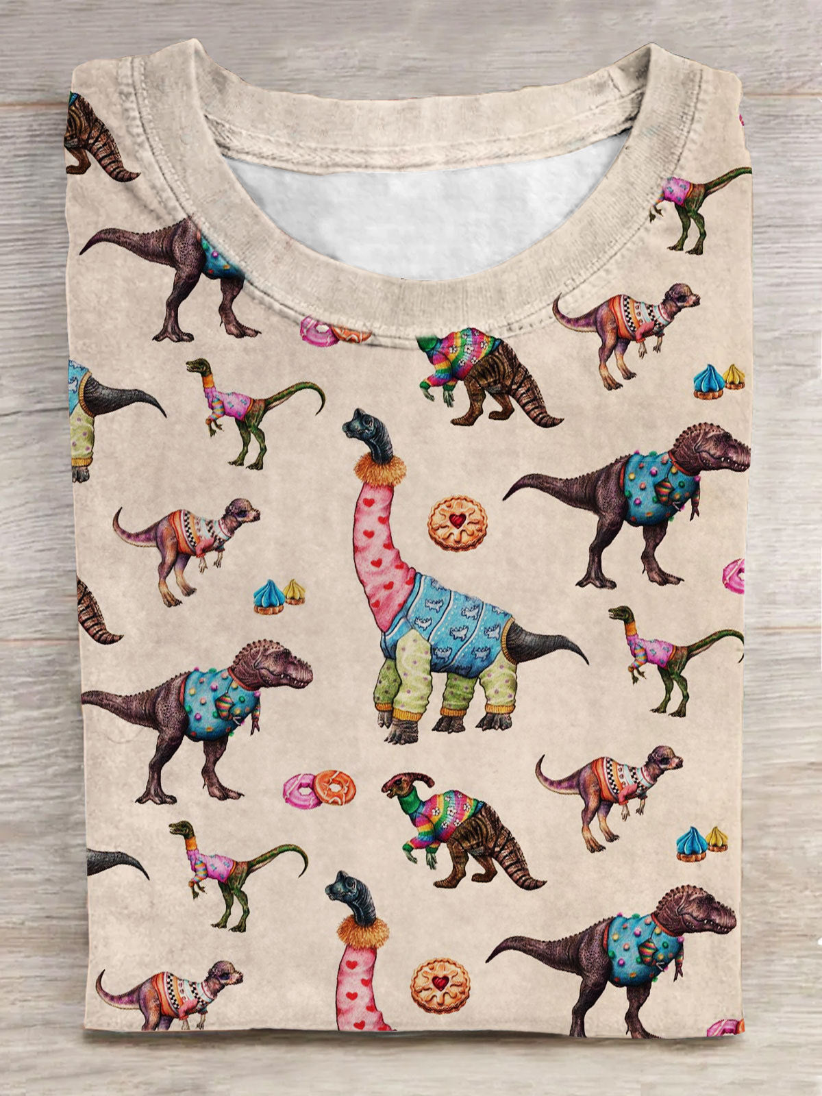 Dinosaur Donut Print Casual Top