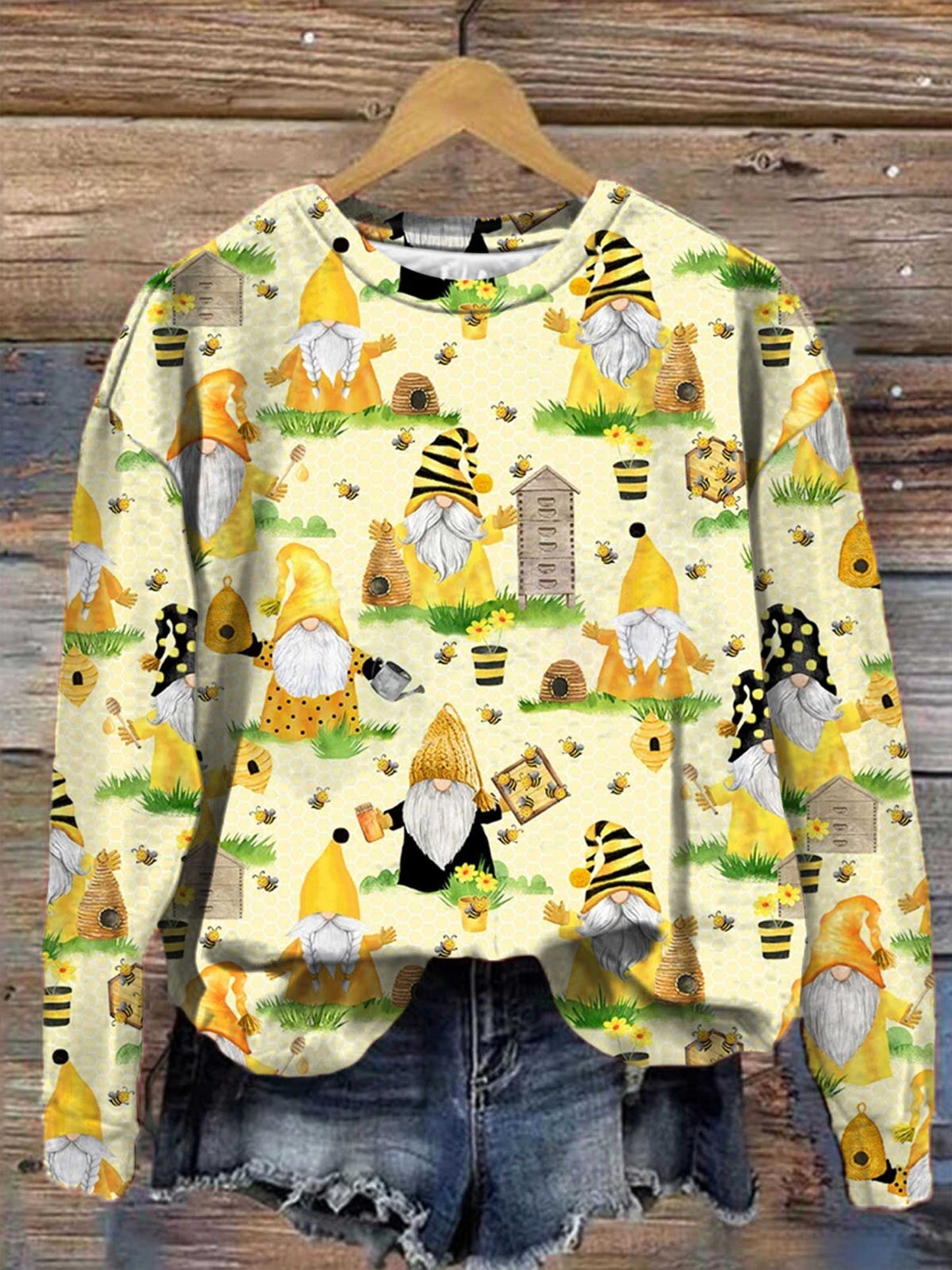 Bee Gnomes Crew Neck Long Sleeve Top