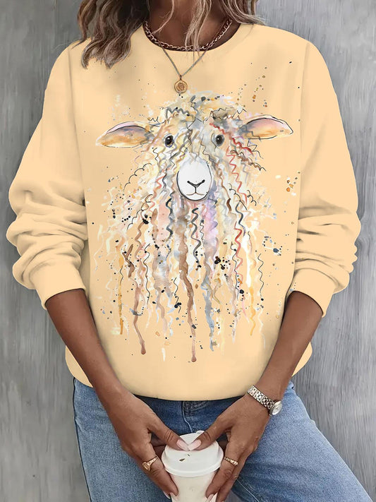 Sheep Print Long Sleeve Casual Top