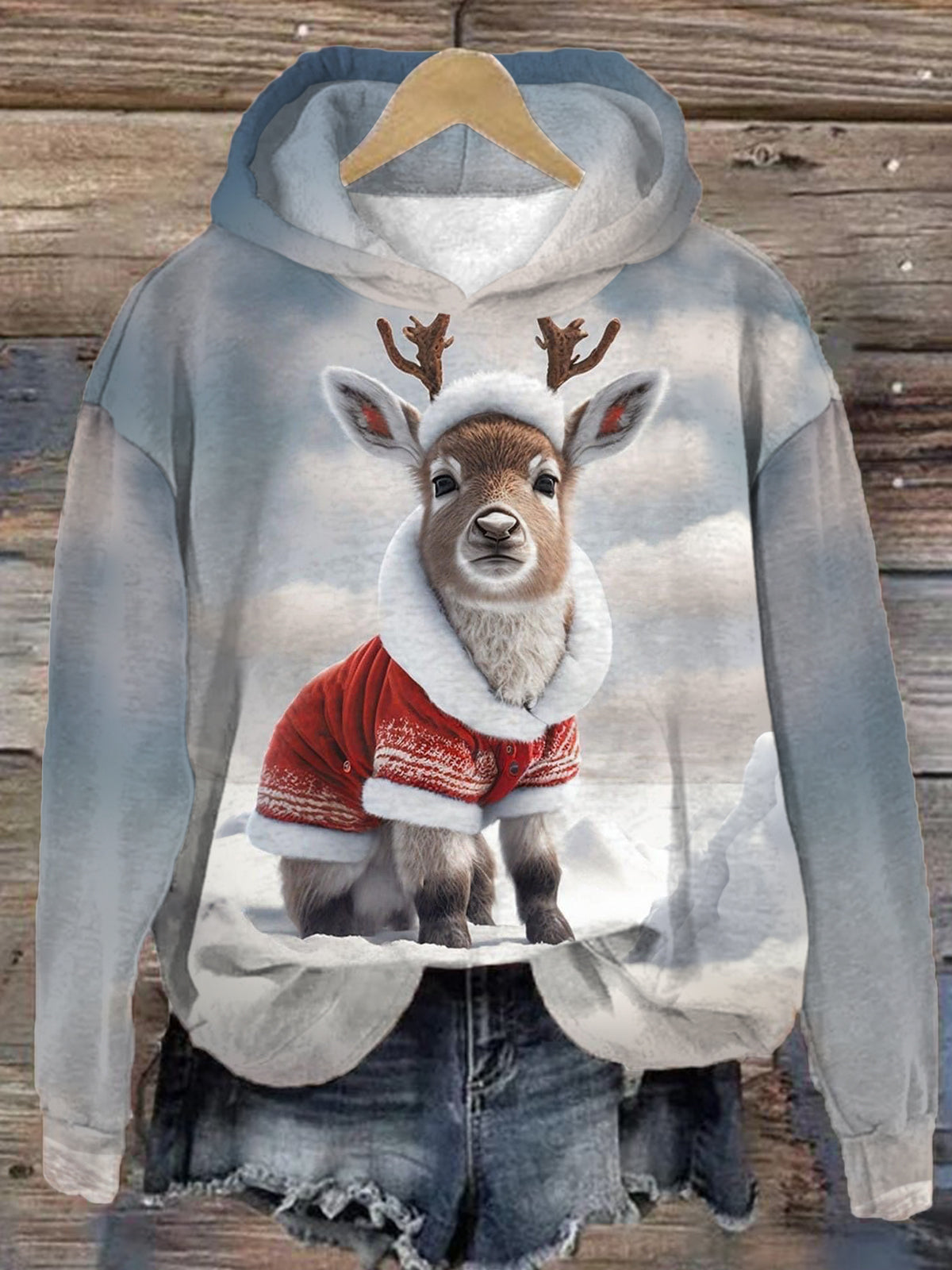 Snow Baby Reindeer Long Sleeve Hoodie