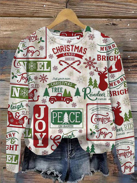 Women's Christmas Print Round Neck Long Sleeve Top