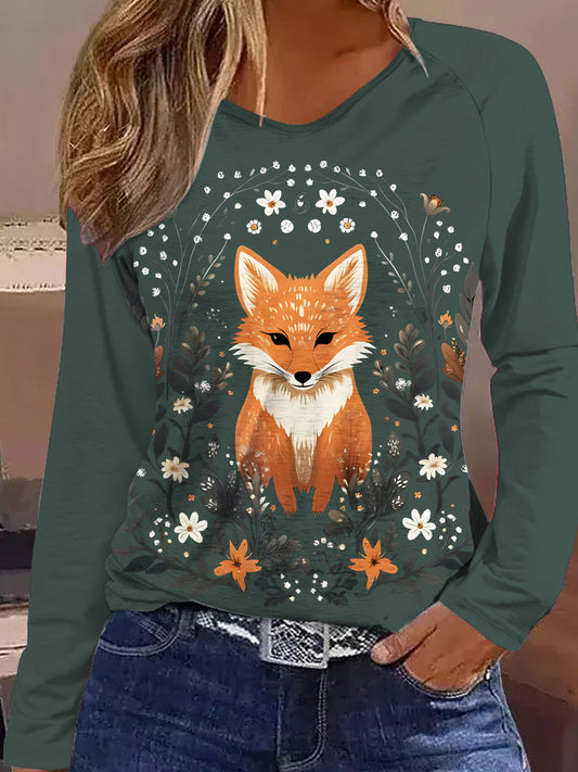 Women's Retro Fox Print Casual Top