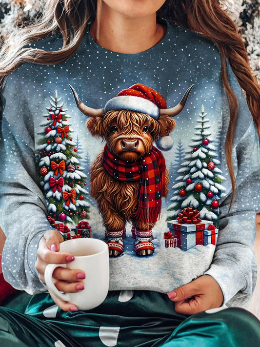 Women's Highland Cow Christmas Print Top