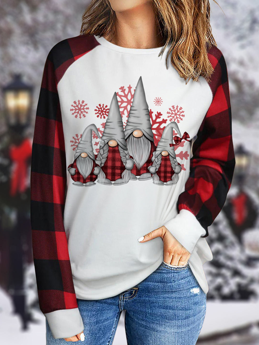 Women's Snowflake Gnome Raglan Long Sleeve Top